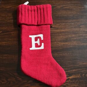 Festive Red Knit Stocking with Initial E
